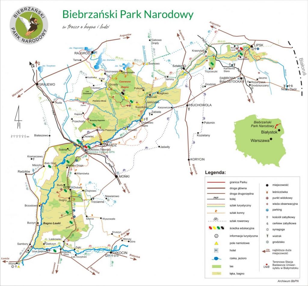 Mapa - szlaki turystyczne nad Biebrzą